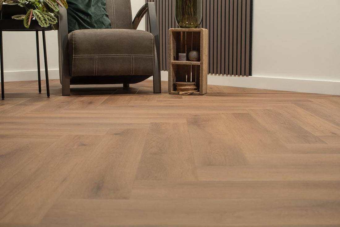 Floer a spina di pesce in PVC noce stretto FLR-3912 - MEGAMAT