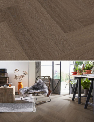 Floorlife Yup Fulham Herringbone Brown 1615 Dryback PVC - Solza.it